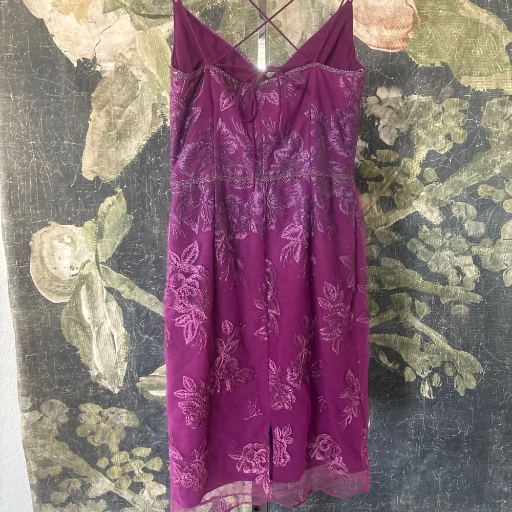 Marchesa Notte Fuchsia Ombre Floral Lace Sheath Dress Strappy V-Neck Cocktail - Picture 9 of 10